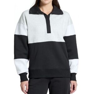 DSG Classic Fleece Snap Neck Sweatshirt Black Gray Colorblock Size M